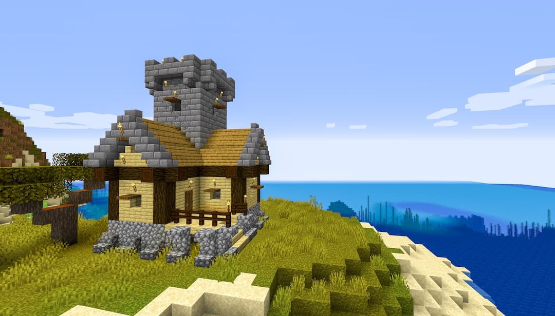 Minecraft Game – February 32 2021_ Sample of Simply Stone Medieval Castle in Minecraft Game 3D Illustration. Editorial1080.jpeg